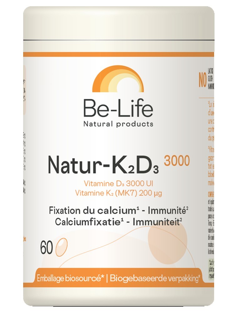 Image principale de la modale pour Natur-K2-D3 3000 - Calcium et Immunité 60 capsules - Be-Life