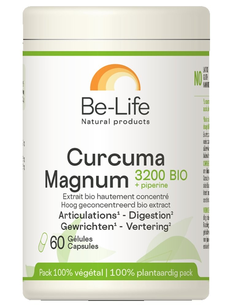 Image principale de la modale pour Curcuma et Poivre noir Magnum 3200 Bio - Articulations et Digestion 60 gélules - Be-Life