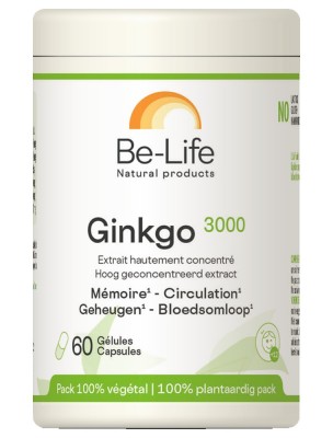Image de Ginkgo 3000 - Mémoire et Circulation 60 gélules - Be-Life depuis louis-herboristerie