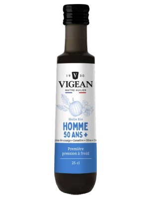 Image de Homme 50 Ans + Bio - Huile Végétale 250 ml - Vigean depuis Vigean : huiles vierges bio pressées à froid, maître huilier