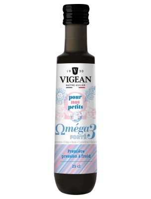 Image de Oméga 3 Forté Pour Nos petits Bio - Huile Végétale 250 ml - Vigean depuis Vigean : huiles vierges bio pressées à froid, maître huilier
