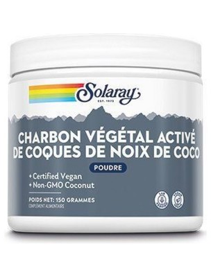 Image de Charbon Végétal Activé de Coques de Noix de Coco - Digestion et Flore intestinale 150 g - Solaray depuis Solaray : vitamines, plantes titrées, champignons fermentés