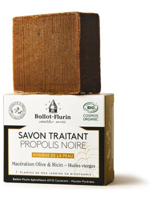 Image de Savon Propolis Noire Bio - Hygiène renforcée 100 g - Ballot-Flurin depuis Commandez les produits Ballot-Flurin à l'herboristerie Louis