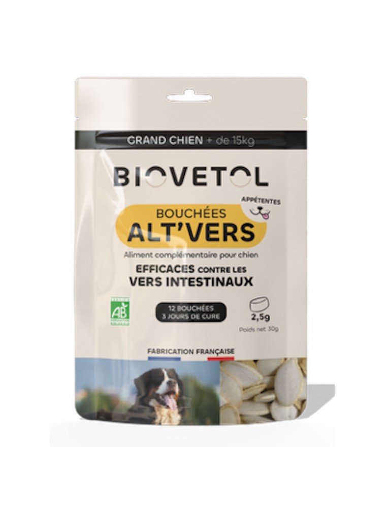 Image principale de la modale pour Bouchées Alt'Vers Grand Chien Bio - Antiparasitaire 12 Bouchées - Biovetol