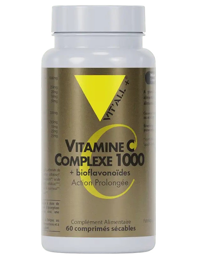 Image principale de la modale pour Vitamine C 1000 Action Prolongée et Bioflavonoïdes - Immunité et Fatigue 60 comprimés sécables - Vit'all+