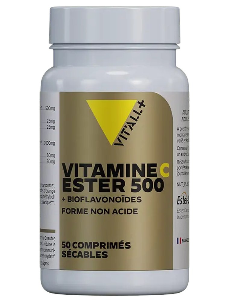 Image principale de la modale pour Vitamine C Ester 500 mg et Bioflavonoïdes - Défenses naturelles 50 comprimés sécables - Vit'all+