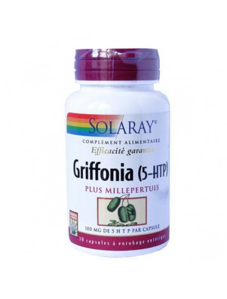 Achetez Griffonia plus Millepertuis 100 mg de 5-HTP - Sommeil et moral 30 capsules - Solaray à l'herboristerie Louis Image principale de Griffonia plus Millepertuis 100 mg de 5-HTP - Sommeil et moral 30 capsules - Solaray