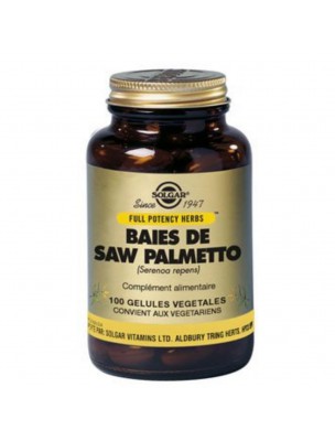 Image de Saw Palmetto (Serenoa repens) - Prostate 100 gélules végétales - Solgar depuis Houblon Bio - 120 gélules - Purasana
