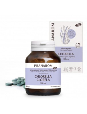 Image de Chlorella Bio - Vitalité et dépuratif 150 comprimés - Pranarôm depuis Teinture-mère de feuilles de Coriandre Bio - Digestion et Métaux lourds 50 ml - Herbiolys
