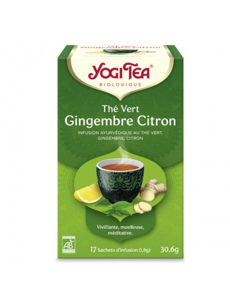 Achetez Thé vert Gingembre Citron - Note inoubliable 17 sachets - Yogi Tea à l'herboristerie Louis Image principale de Thé vert Gingembre Citron - Note inoubliable 17 sachets - Yogi Tea