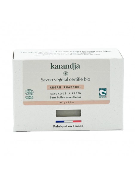 Achetez Savon Argan Rhassoul Bio - Savon Sans Huiles Essentielles 100g - Karandja à l'herboristerie Louis Image principale de Savon Argan Rhassoul Bio - Savon Sans Huiles Essentielles 100g - Karandja