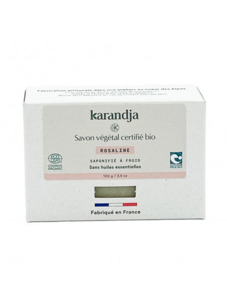 Achetez Savon Rosaline Bio - Savon Sans Huiles Essentielles 100g - Karandja à l'herboristerie Louis Image principale de Savon Rosaline Bio - Savon Sans Huiles Essentielles 100g - Karandja