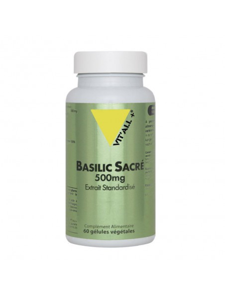 Achetez Basilic sacré Tulsi 500 mg - Défenses naturelles et Respiration 60 gélules végétales - Vit'all+ à l'herboristerie Louis Image principale de Basilic sacré Tulsi 500 mg - Défenses naturelles et Respiration 60 gélules végétales - Vit'all+