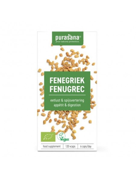 Achetez Fenugrec Bio - Reconstituant et gestion du sucre 120 gélules - Purasana à l'herboristerie Louis Image principale de Fenugrec Bio - Reconstituant et gestion du sucre 120 gélules - Purasana