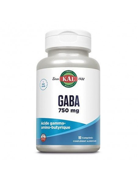 Achetez Gaba 750 mg - Stress et Sommeil 90 comprimés - KAL à l'herboristerie Louis Image principale de Gaba 750 mg - Stress et Sommeil 90 comprimés - KAL
