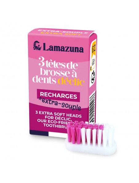Achetez Recharge de 3 têtes pour Brosse à dent rechargeable - Extra Souple - Lamazuna à l'herboristerie Louis Image principale de Recharge de 3 têtes pour Brosse à dent rechargeable - Extra Souple - Lamazuna