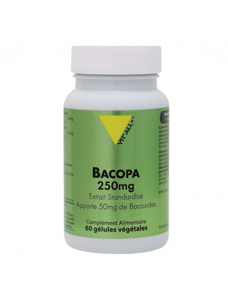 Achetez Bacopa 250mg - Mémoire et Concentration 60 gélules végétales - Vit'all+ à l'herboristerie Louis Image principale de Bacopa 250mg - Mémoire et Concentration 60 gélules végétales - Vit'all+