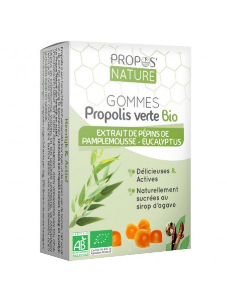 Achetez Gommes Propolis verte Bio avec pépins de pamplemousse et Eucalyptus 45g - Propos Nature à l'herboristerie Louis Image principale de Gommes Propolis verte Bio avec pépins de pamplemousse et Eucalyptus 45g - Propos Nature