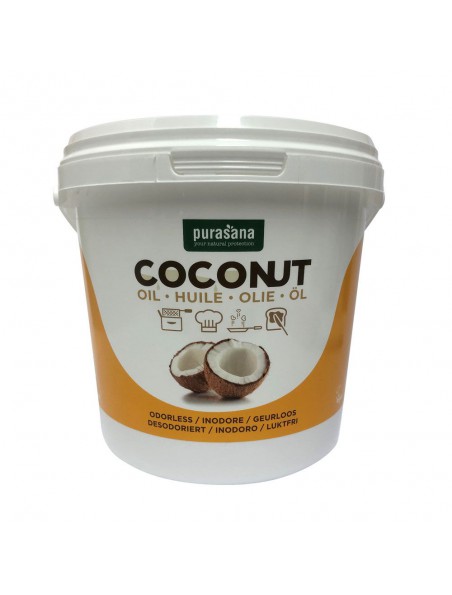 Achetez Huile de noix de coco vierge et Bio - Soin de la peau et des cheveux 2000 ml - Purasana à l'herboristerie Louis Image principale de Huile de noix de coco vierge et Bio - Soin de la peau et des cheveux 2000 ml - Purasana