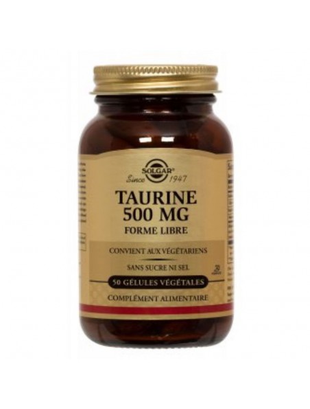 Achetez Taurine 500 mg - Stress et récupération sportive 50 gélules végétales - Solgar à l'herboristerie Louis Image principale de Taurine 500 mg - Stress et récupération sportive 50 gélules végétales - Solgar