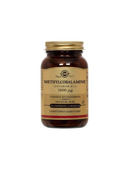 Achetez Vitamine B12 (Méthylcobalamine) 1000 ug - Fixation du fer 30 comprimés à croquer - Solgar à l'herboristerie Louis Image principale de Vitamine B12 (Méthylcobalamine) 1000 ug - Fixation du fer 30 comprimés à croquer - Solgar