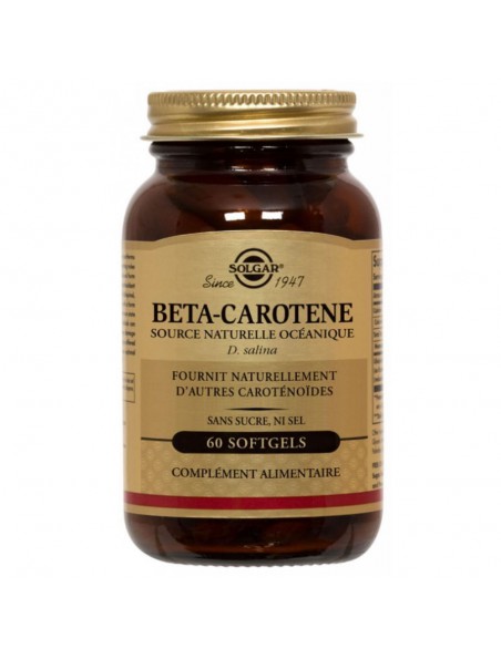 Achetez Bêta-carotène 7 mg - Bronzage et Vision 60 softgels - Solgar à l'herboristerie Louis Image principale de Bêta-carotène 7 mg - Bronzage et Vision 60 softgels - Solgar
