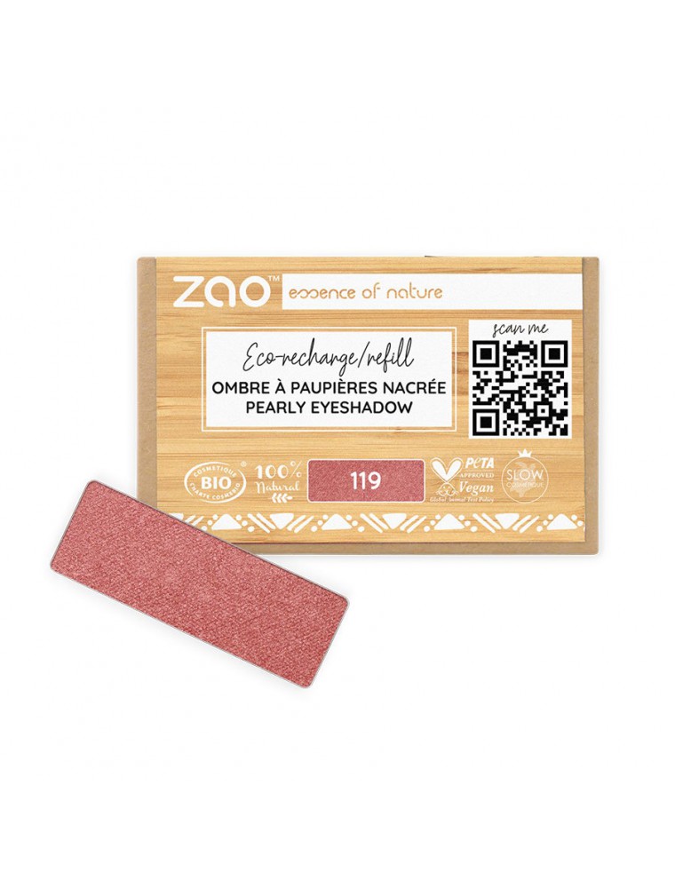 Image principale de la modale pour Recharge Ombre à paupières nacrée Rectangle Bio - Rose corail 119 1,3 grammes - Zao Make-up