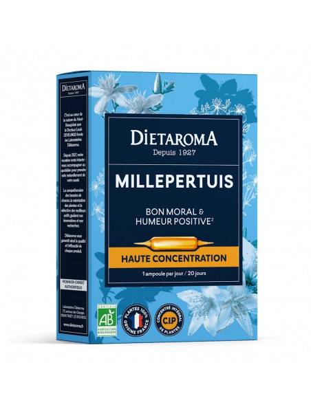 Achetez C.I.P. Millepertuis Bio - Stress et Moral 20 ampoules - Dietaroma à l'herboristerie Louis Image principale de C.I.P. Millepertuis Bio - Stress et Moral 20 ampoules - Dietaroma