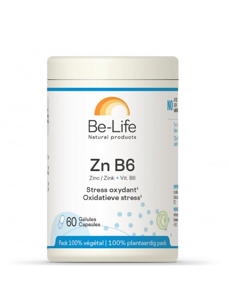 Achetez Zn B6 (Zinc et vitamine B6) - Stress oxydatif et peau saine 60 gélules - Be-Life à l'herboristerie Louis Image principale de Zn B6 (Zinc et vitamine B6) - Stress oxydatif et peau saine 60 gélules - Be-Life