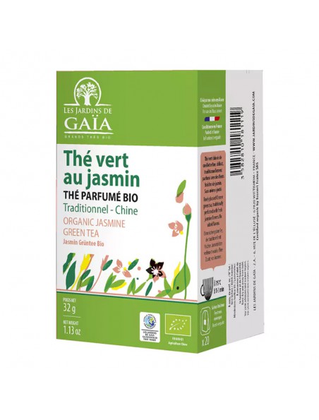 Achetez Thé Vert au Jasmin Bio - Thé Vert Parfumé en Infusettes 20 sachets - Les Jardins de Gaïa à l'herboristerie Louis Image principale de Thé Vert au Jasmin Bio - Thé Vert Parfumé en Infusettes 20 sachets - Les Jardins de Gaïa