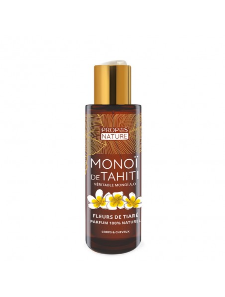 Achetez Monoï de Tahiti A.O.Brut Bio - Soin Solaire Corps et Cheveux 100 ml - Propos Nature à l'herboristerie Louis Image principale de Monoï de Tahiti A.O.Brut Bio - Soin Solaire Corps et Cheveux 100 ml - Propos Nature