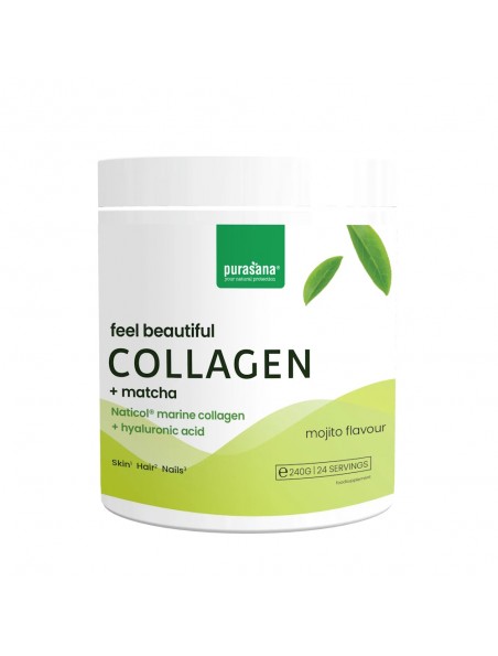 Achetez Feel Beautiful Collagen Matcha - Collagène Marin et Acide Hyaluronique Saveur Mojito 240 g - Purasana à l'herboristerie Louis Image principale de Feel Beautiful Collagen Matcha - Collagène Marin et Acide Hyaluronique Saveur Mojito 240 g - Purasana