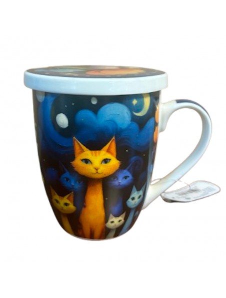 Achetez Tisanière Chats Nuit Etoilée 3 Pièces en Porcelaine 300 ml à l'herboristerie Louis Image principale de Tisanière Chats Nuit Etoilée 3 Pièces en Porcelaine 300 ml