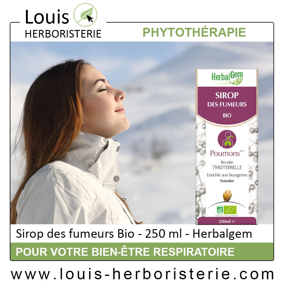 Le sirop des fumeurs, conseillé aux fumeurs pour améliorer leur bien-être respiratoire, est disponible à l'herboristerie Louis