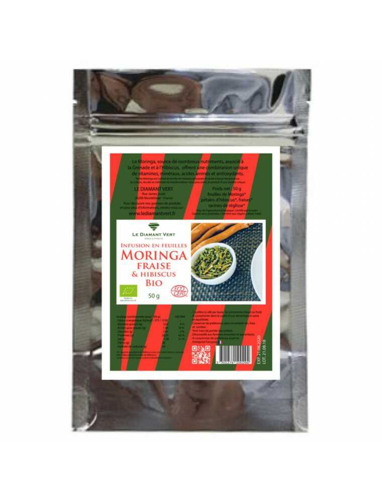 Tisane Moringa Fraise Hibiscus Bio du laboratoire le Diamant Vert sur le site de Louis-herboristerie