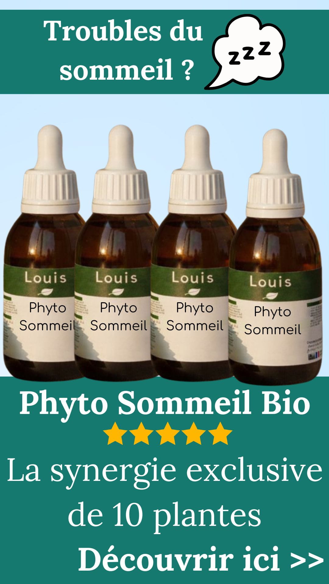 4 flacons de teintures m&egrave;res avec l'inscription Phyto Sommeil